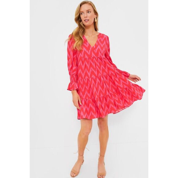 Tuckernuck Pomander Place Women's Size XS Hot Pink Ikat Kenzo Tiered Dress - Picture 10 of 10
